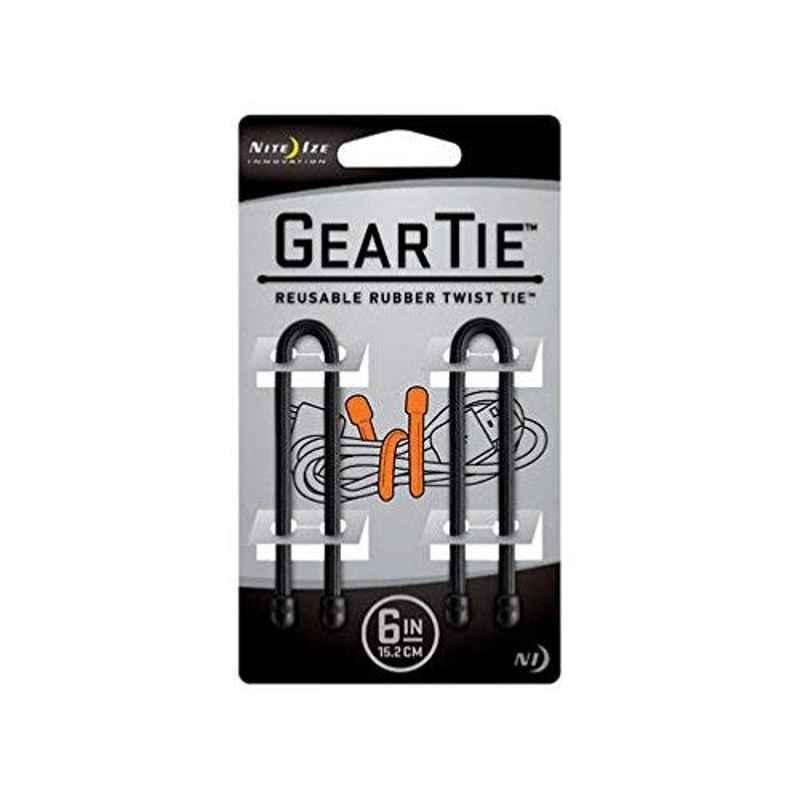 Nite Ize GearTie 6 inch Rubber Black Reusable Twist Tie, NI5004 (Pack of 2)