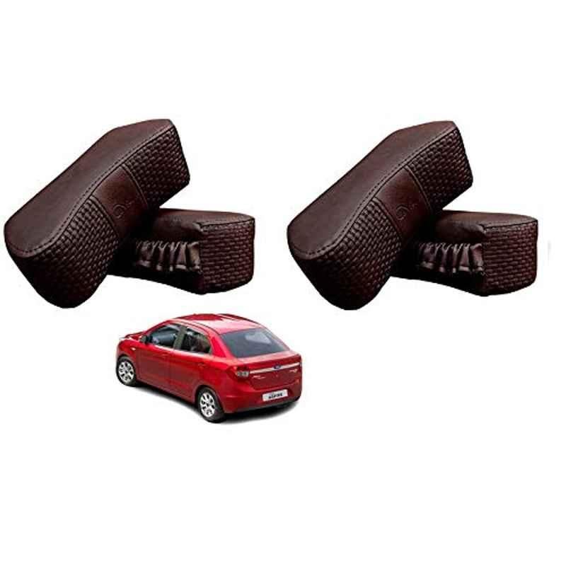 Kozdiko 4 Pcs CV Designer Cola Leatherite Neck Rest Car Cushion Pillow Set for Ford Figo Aspire