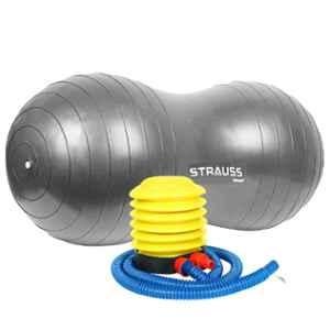 Strauss 95x45cm Rubber Peanut Grey Anti-Burst Gym Ball with Foot Pump, ST-1489