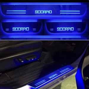 SureStrive 4 Pcs Acrylic Car Side Footstep Set with Blue LED Door Sill Scuff Plate for Mahindra Scorpio Hybrid Model