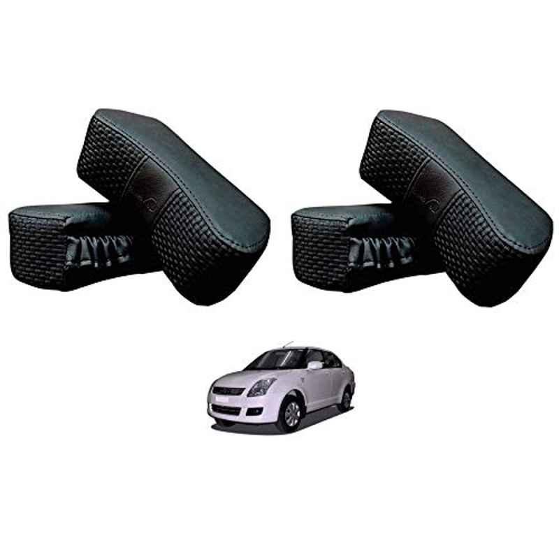 Kozdiko 4 Pcs CV Designer Black Leatherite Neck Rest Car Cushion Pillow Set for Maruti Suzuki Old Dzire
