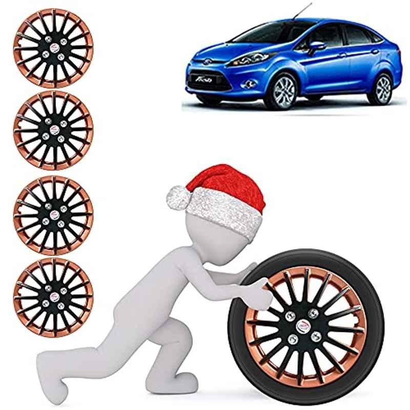 Auto Pearl 4 Pcs 14 inch ABS Copper & Black Snap Fitting Wheel Cover Set for Ford Fiesta