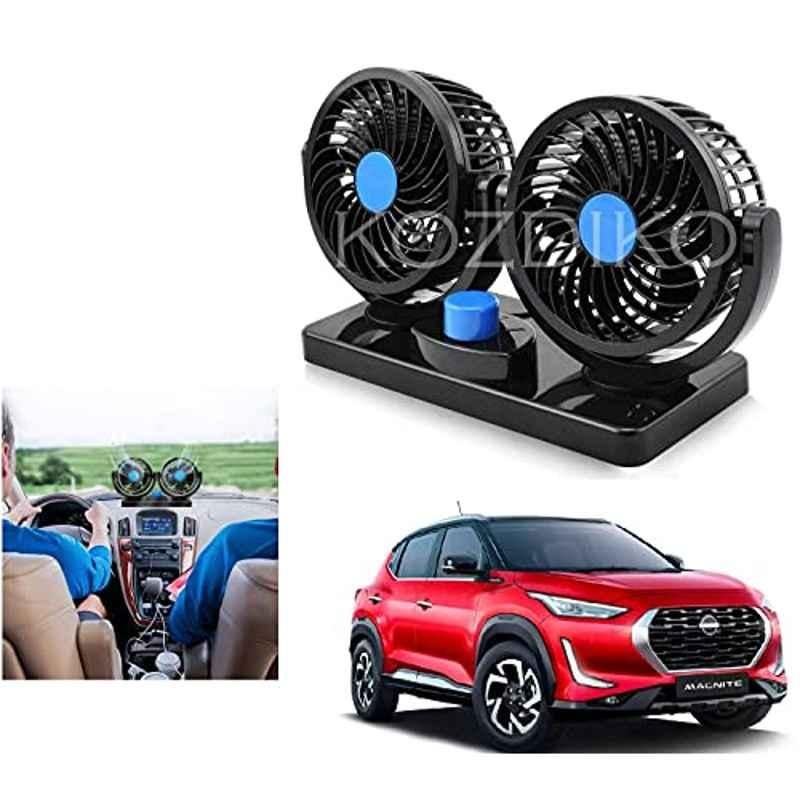 Kozdiko 12V Copper Black Dual Head Rotatable Electric Car Dashboard Fan with 360 Degree for Nissan Magnite