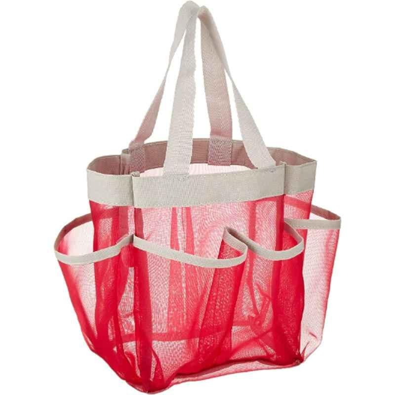 Honey-Can-Do 9.8x1.5x12.2 inch Fabric Pink 7 Pocket Shower Tote Bag, SFT-02341
