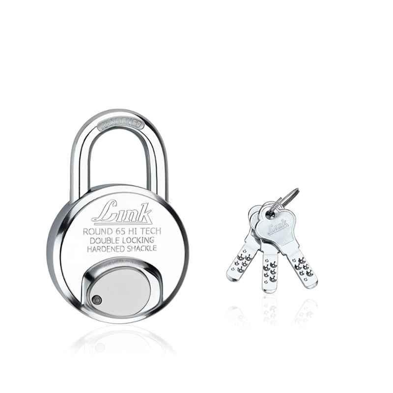 Link 65mm Stainless Steel Hi-Tech Round Padlock with 3 Keys, HT-R-65