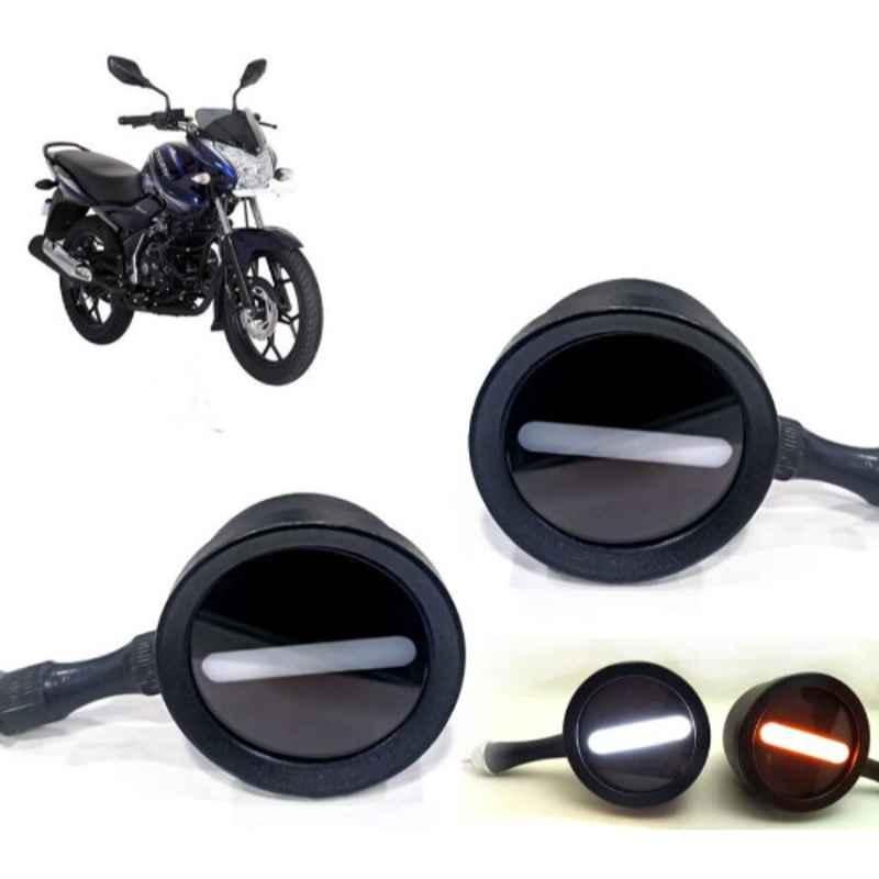 Auto Pearl 2 Pcs 12V Black Bike Front LED Indicator Light Set for Bajaj Discover 150, F022
