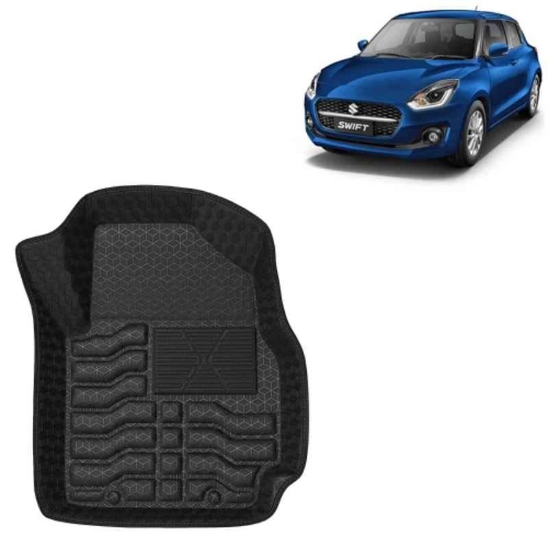Kingsway 3 Pcs Premium 4.5D 100% Waterproof Tray Shape PVC Black Car Floor Mat Set for Maruti Suzuki Swift 2021 to 2024 All Model