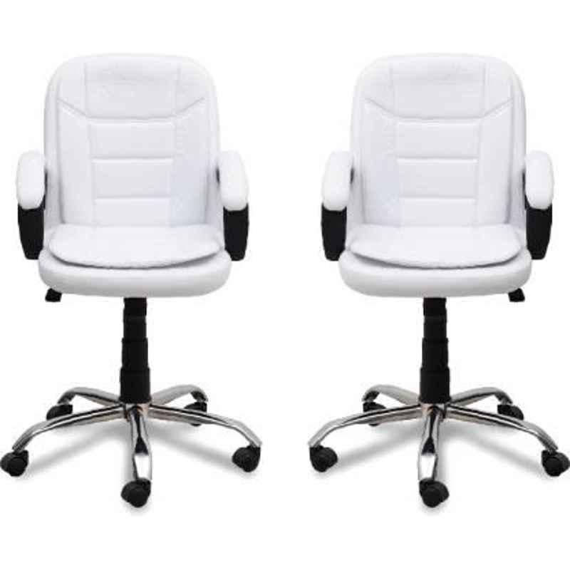 Mezonite KI 222 White Medium Back Leatherette Office Chair (Pack of 2)