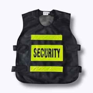 Sicuro 125GSM Polyester Black Sleeveless Front & Back Printed Round Neck Safety Jacket, Size: L