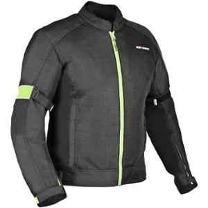 AllExtreme TRIPPER Mesh Fabric Neon Green & Black Windproof Bike Riding Jacket with Armour Back Elbows & Shoulders Gear Protector for Men, Size: 3XL