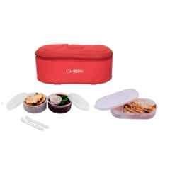 Carrolite 650ml Red & White Plastic Lunchbox, White_P-42 (Pack of 2)