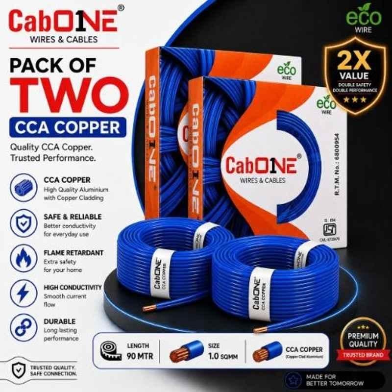 CabONE 1 Sqmm Blue FR PVC Insulated Multistrand Copper Cable, Length: 90 m (Pack of 2)