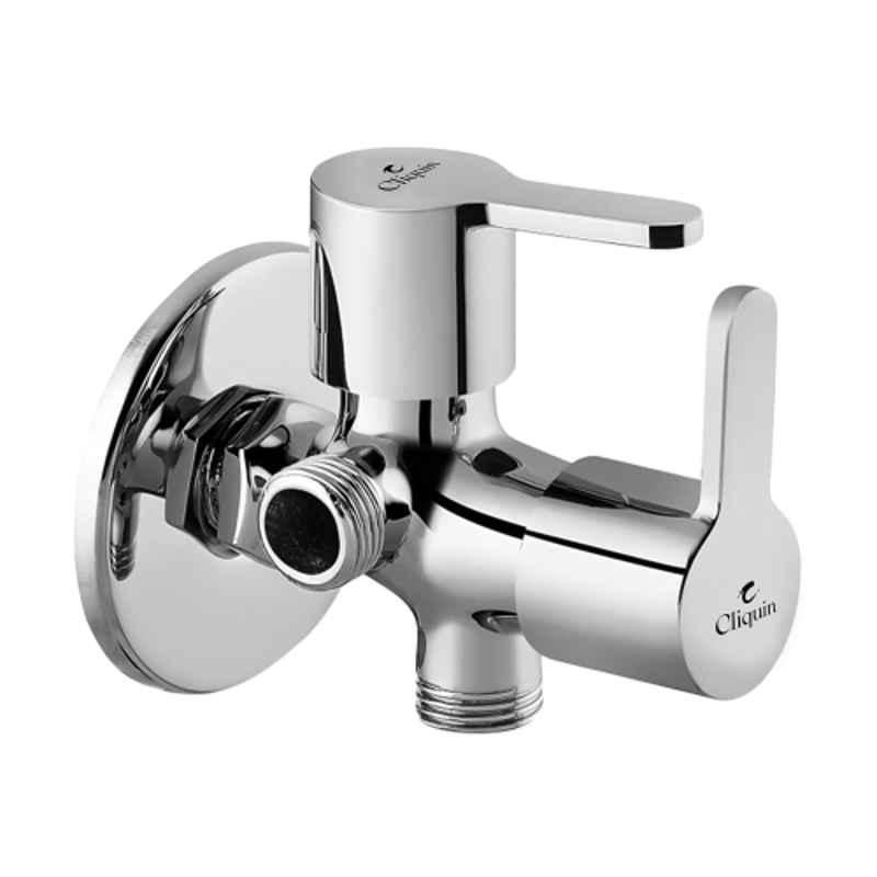 Cliquin Fusion 2-in-1 Brass Chrome Wall Mounted Angle Valve with Dual Outlet