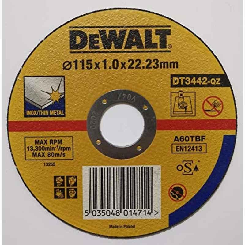 Dewalt 115mm 1mm Thick Stainless Steel Cutting Wheel D115xbs22.2xthick1, Yellow/Black, Dt3442-Qz