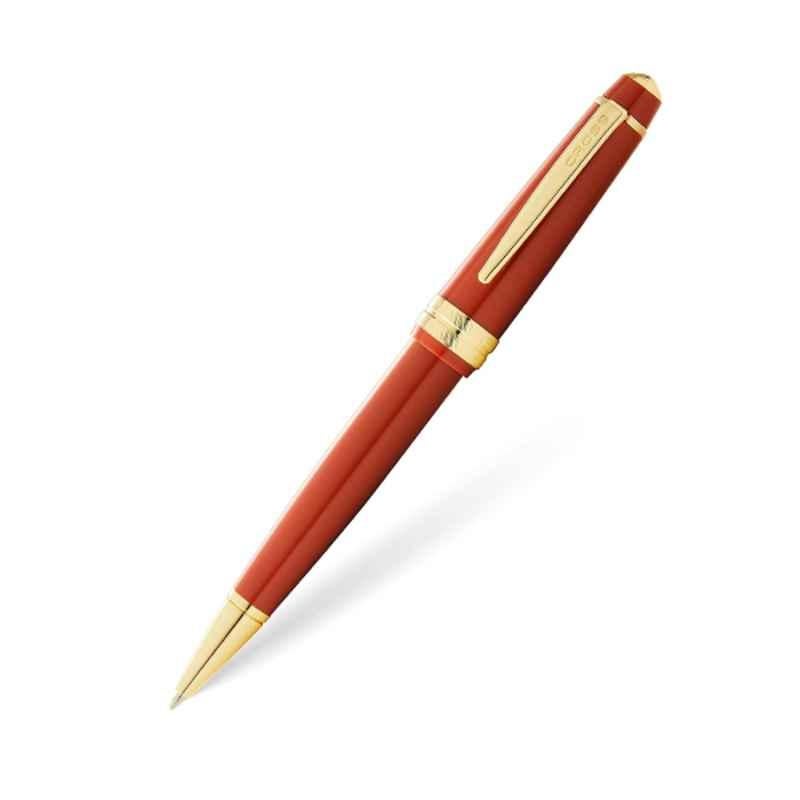 Cross Bailey Black Ink Amber Resin & Gold Tone Finish Ballpoint Pen with 1 Pc Black Refill Set, AT0742-13