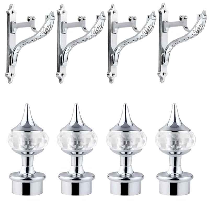 Plantex Chrome Heavy Duty Aluminium Diamond Curtain Brackets/Curtains Holder/Curtain Rod Holder ( Pack of 2)
