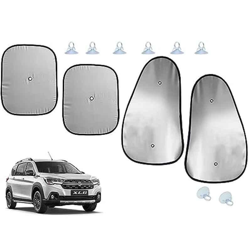 Auto Pearl 4 Pcs Polyester Black & Silver Window Side Sun Shade Set for Maruti Suzuki XL6 2019