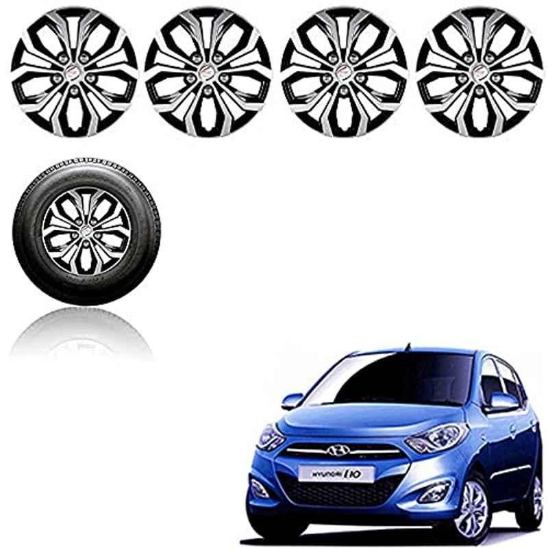 Auto Pearl 4 Pcs 13 inch Black ABS Press Type Hubcap Wheel Cover Set with Retention Ring for Hyundai I10Type2