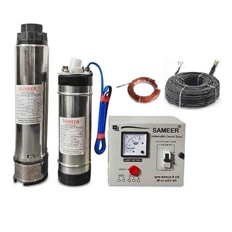 Sameer I-Flo 1.5HP Oil Filled Submersible Pump with Control Panel, 30m Safety Wire & 30m Submersible Cable Set