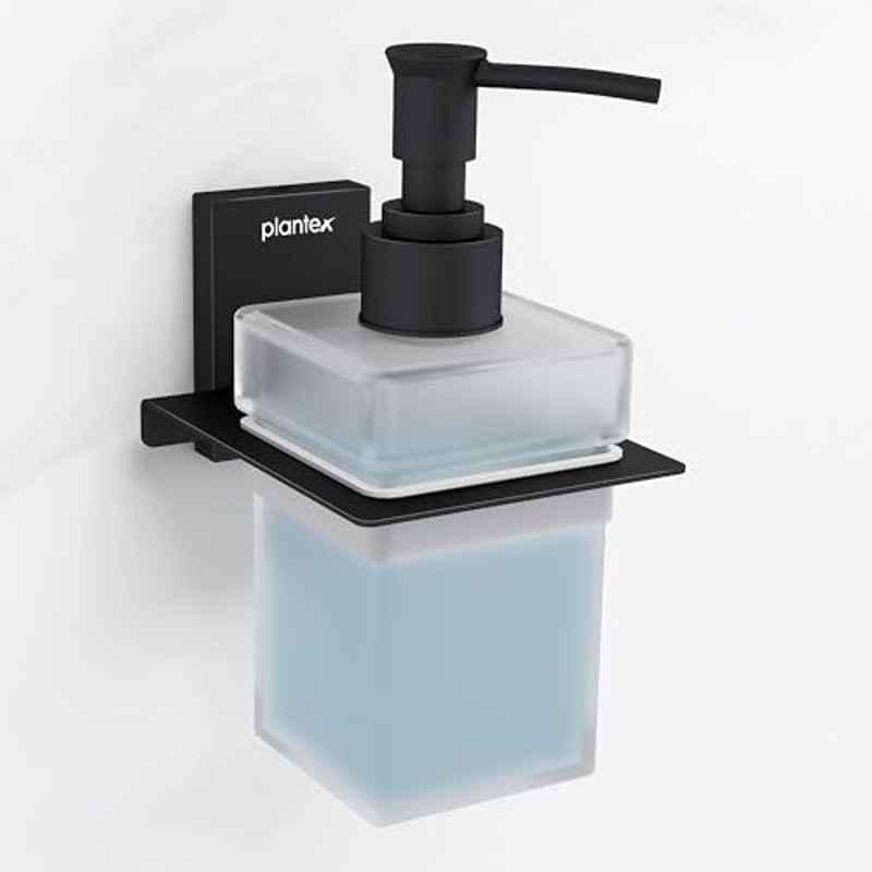 Plantex 304 Grade Stainless Steel Liquid Soap Dispenser for Bathroom/Frosted Glass Liquid Shampoo Dispenser/Hand wash Dispenser/Bathroom Accessories (Crystal, Black)