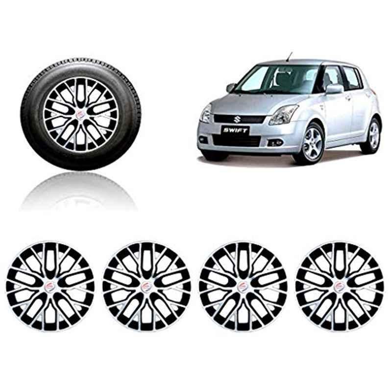 Auto Pearl 4 Pcs 14 inch ABS Silver &a; Black Press Type Fitting Car Wheel Cover Set for Maruti Swift T 1-picture-38