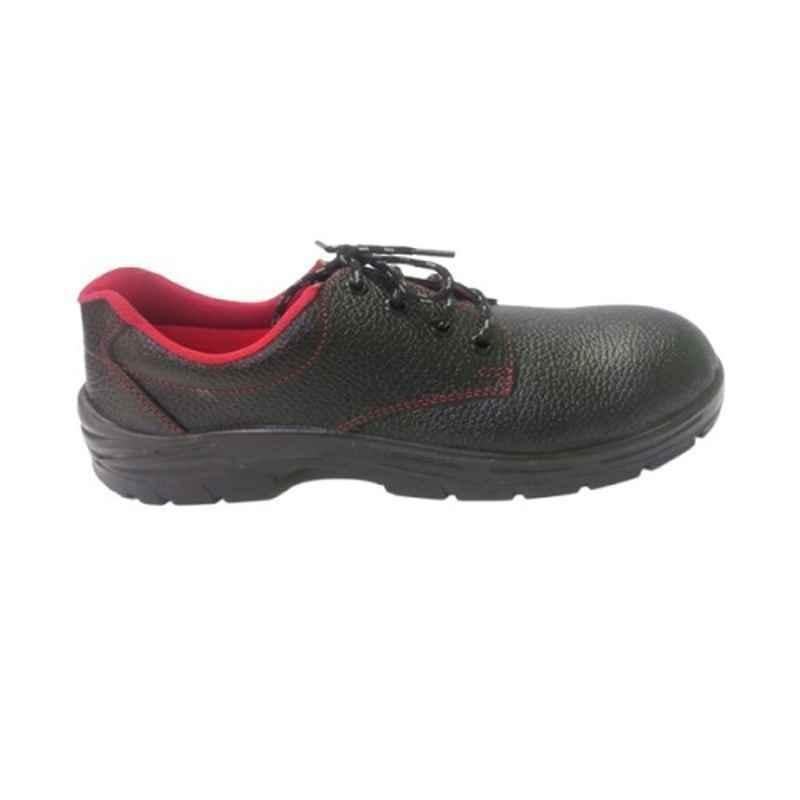 WorkStar DD-8002 Leather PU Sole Steel Toe Black Single Density Safety Shoe, Size: 5