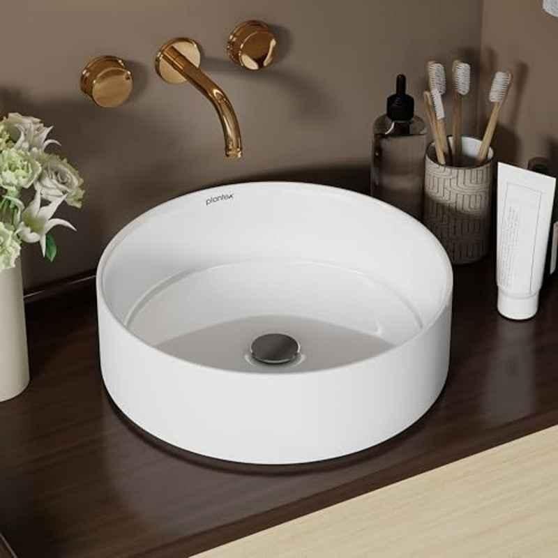 Plantex Ruby 14.5x14.5x5 inch Ceramic White Table Top Wash Basin for Bathroom, APS-104