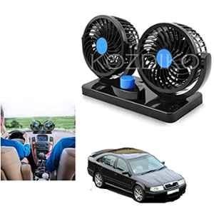 Kozdiko 12V Black Dual Head Rotatable Electric Car Dashboard Fan with 360 Degree for All Cars