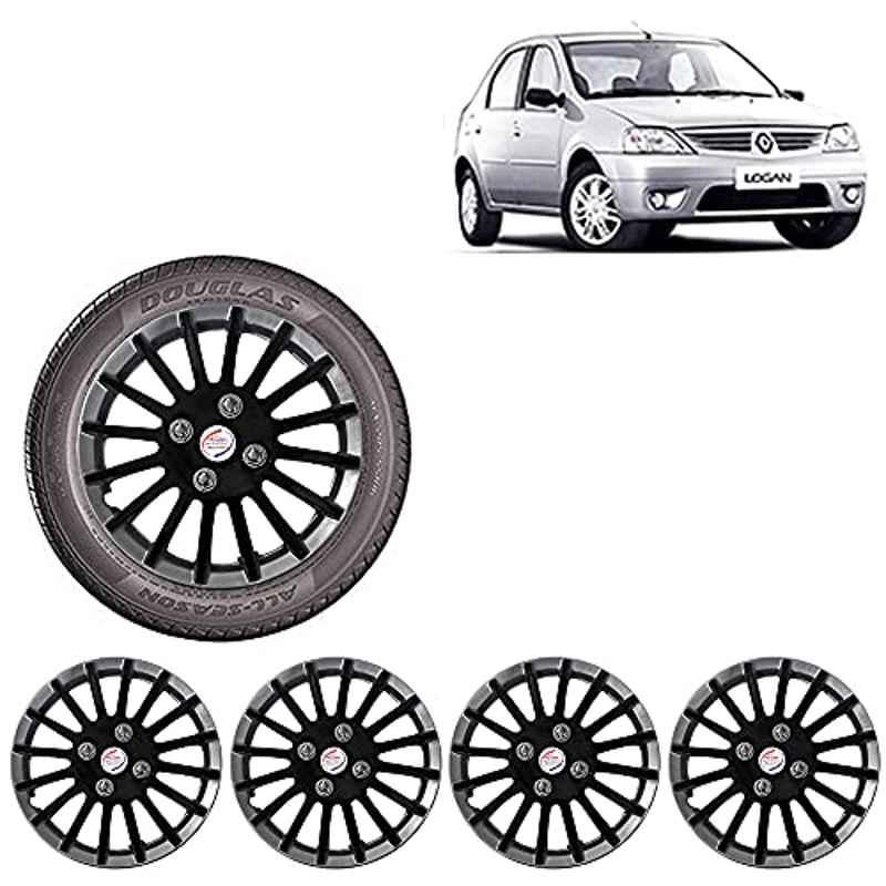 Auto Pearl 4 Pcs 14 inch ABS Black & Silver Wheel Cover Set for Mahindra Logan