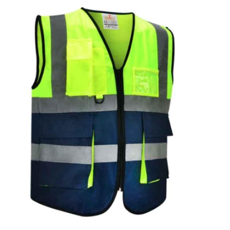 Empiral Dazzle E108073401 Yellow & Navy Blue Polyester Dual Color Heavy Duty Safety Vest with Zipper, Size: S