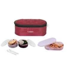 Carrolite 650ml Maroon & White Plastic Lunchbox, White_P-43 (Pack of 5)