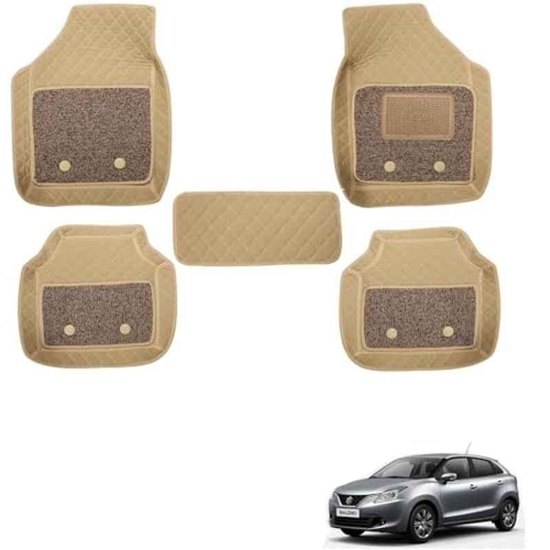 Kozdiko 5 Pcs Waterproof & Luxury 7D Beige Leatherette Car Floor Mats Set for Maruti Suzuki Baleno Nexa