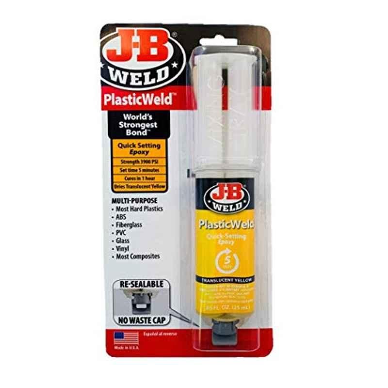 J-B Weld 25ml Translucent Yellow Plastic Weld Quick-Setting Epoxy Syringe, 50132