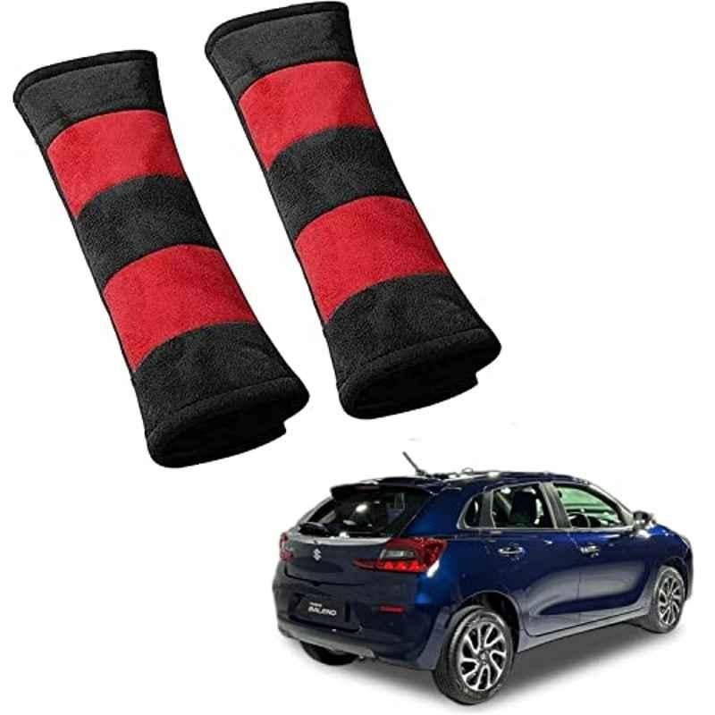 Kozdiko 2 Pcs Red & Black Car Seat Belt Cushion Pillow Set for Maruti Suzuki Baleno New 2022