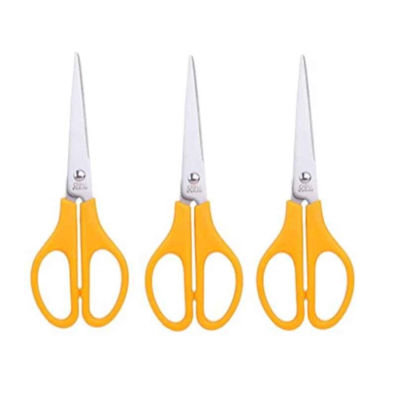 Deli 170mm Polypropylene & Stainless Steel Yellow Office Paper Scissor, DLW0603YL3 (Pack of 3)