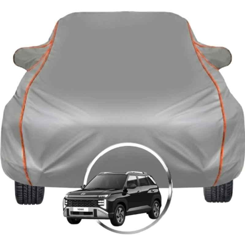 Allextreme Polyester Grey Car Cover with Triple Stitched Reflective Piping for Hyundai Venue Fits All Model & Year, HYU-VENUE-BLK