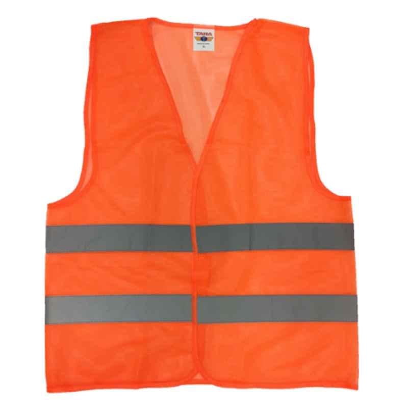 Taha 60GSM Polyester Orange SJ 2 Line Safety Jacket, Size: XL