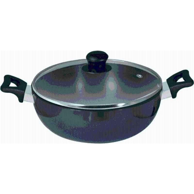 Baltra 2 Litre 22cm Hard Anodised Black Induction Base Non-Stick Kadhai with Glass Lid, BHA-106