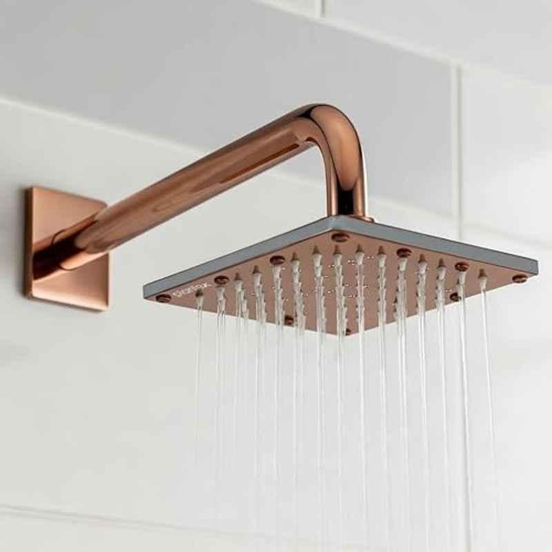 Plantex Stainless Steel Overhead Shower 6x6 inch with Water-Saving Technology/High pressure Rain Shower Head without Arm/Bathroom Shower (Sandwich-PVD Rose Gold)