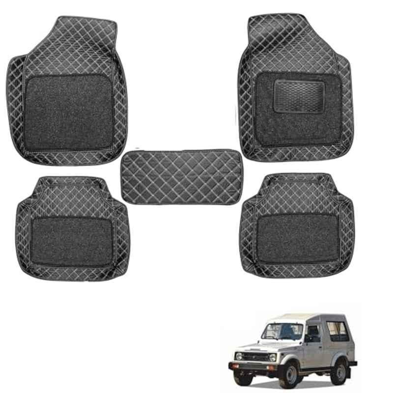 Kozdiko 5 Pcs Waterproof & Luxury 7D Black Leatherette Car Floor Mat Set for Maruti Suzuki Gypsy