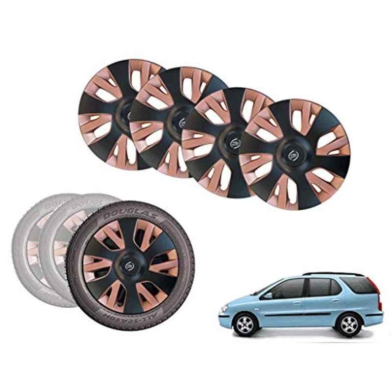 Auto Pearl 4 Pcs 14 inch Black & Copper ABS Press Type Hubcap Wheel Cover Set with Retention Ring for Tata IndigoMarina