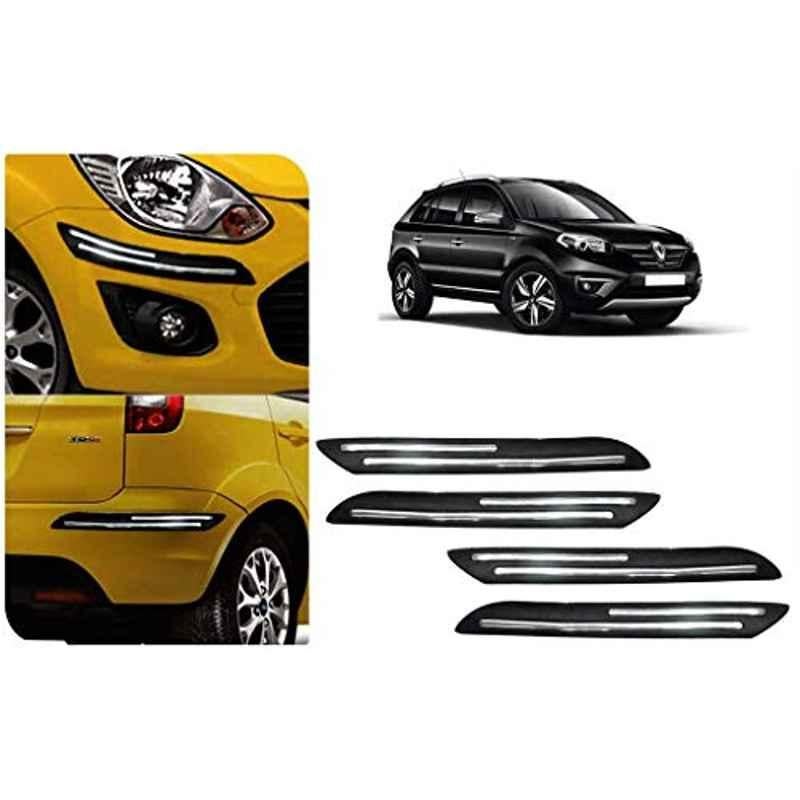 Auto Pearl 4 Pcs PVC & Rubber Black Double Chrome Linning Bumper Corner Moulding Set for Renault Koleos