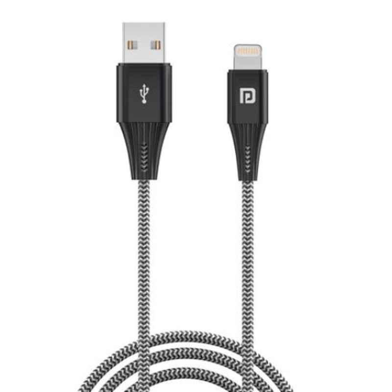 Portronics Konnect A Plus 1m 8 Pin 3A Nylon Braided Black USB Cable, POR 1363 (Pack of 10)