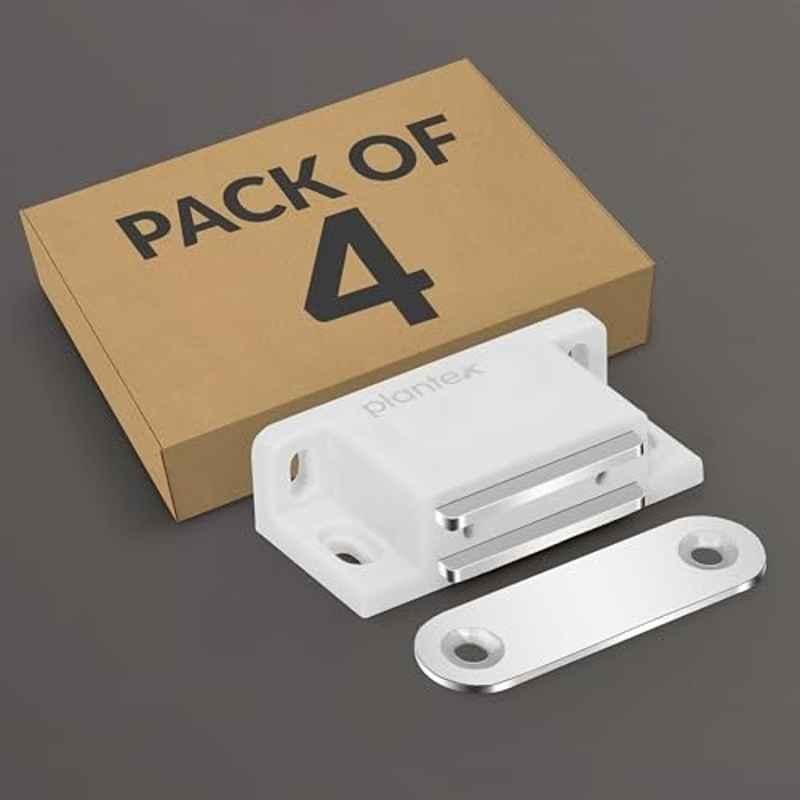 Plantex Iron & Plastic White Magnet Door Catcher for Cabinet, APS-1200 (Pack of 4)