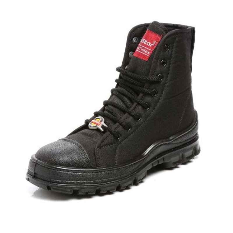 Unistar Leather PU Sole Black Work Safety Boots, 7100_Black, Size: 7