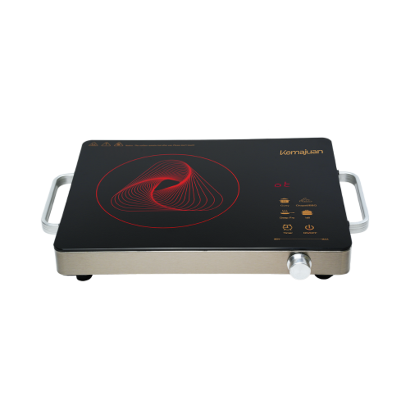 Kemajuan 2200W Glass Black & Silver Infrared Cooktop with Touch Control Panel, Fast Heating, Energy Efficient & 1 Year Warranty, KIR0322