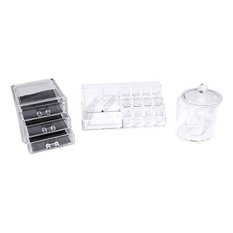 3Pcs Plastic Clear Cosmetic Organizer Set, 22x12x8 cm