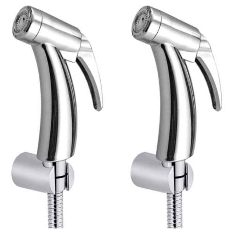 Joyway Spark Plastic Chrome Finish Silver Health Faucet with 1m Flexible Tube & Wall Hook (Pack of 2)