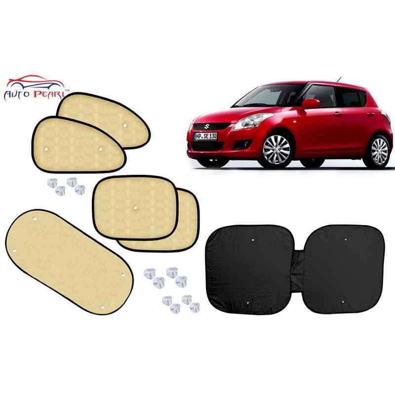 Auto Pearl 6 Pcs PVC & Mesh Beige Window, Front & Rear Sun Shade Set for Maruti Suzuki Swift, Chipkoo_Beige6_New Swift