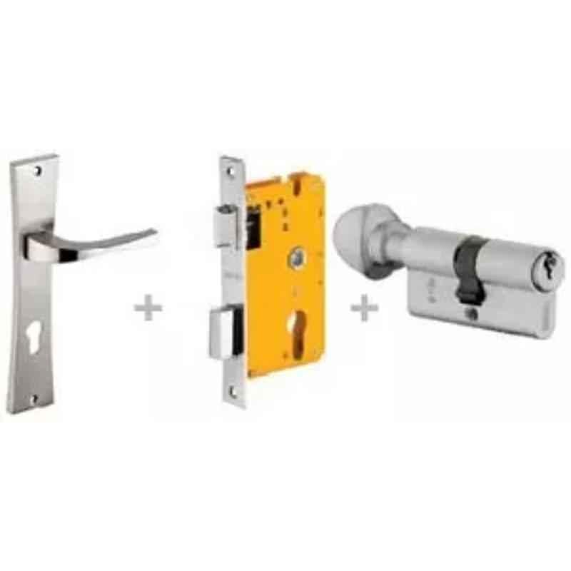 Dorset ML Series Divine 70mm Stainless Steel Silver Chrome Finish Door Handle Lock Set with Knob & Key, ML DV (Pack of 4)